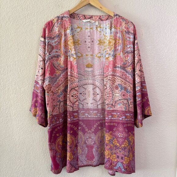Soft Surroundings Kimono Topper Womens Large Petite Pink Boho Artsy 100% Modal - Picture 1 of 10